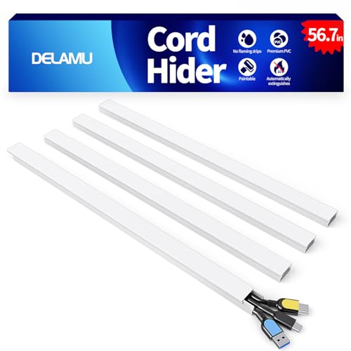 Delamu Cord Hider, 56.7in Cord Covers for 2-3 Wires on Wall, Paintable Cable Hider Wire Covers for Cords, Self-Adhesive Cable