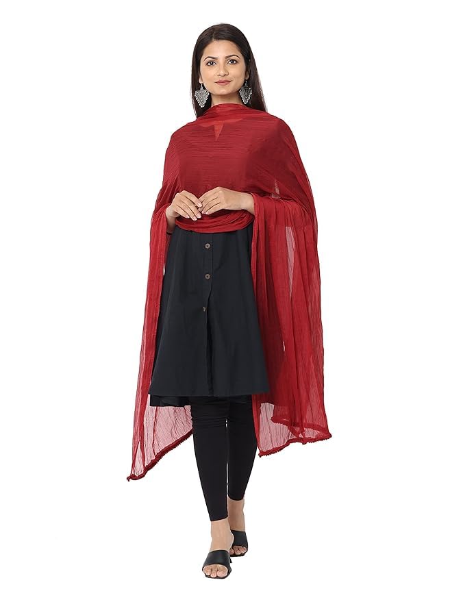 !pts! 2.25 Meters Solid Chiffon Dupatta (MAROON, One size)