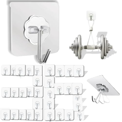 DDMY Clear Adhesive Hooks Heavy Duty Walls Hook 36 Pack for Hanging