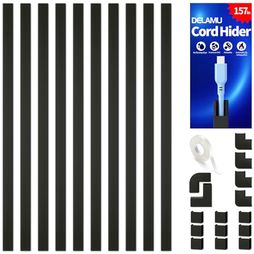Delamu 157in Cord Covers for Wires on Wall, Cord Hider for 1 Cord, Paintable Cable Hider, Cable Management Wire Covers for Co