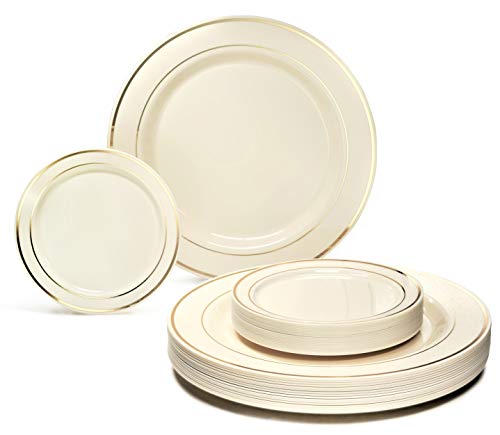 " OCCASIONS " 120 Plates Pack, Heavyweight Premium Disposable Plastic Plates Set 60 x 10.5'' Dinner + 60 x 6.25'' Dessert/Cak