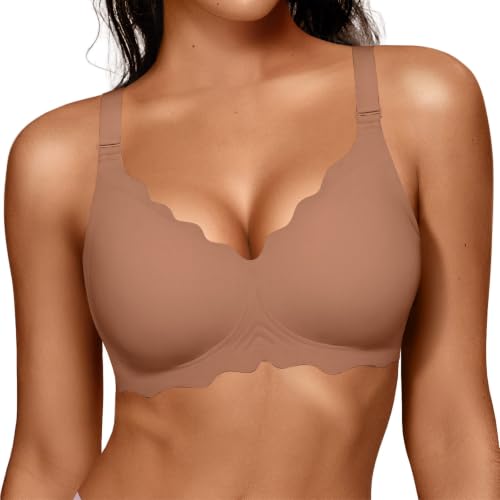 OEAK Women Value Series Jelly Bras Wireless Pushup Convertible Bra Coffee,3XL