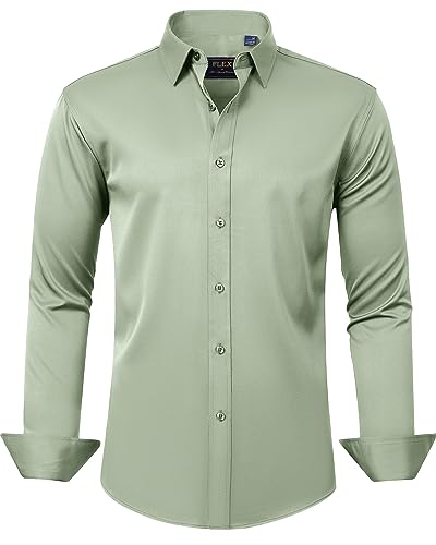 J.VER Men's Dress Shirts Solid Long Sleeve Stretch Wrinkle-Free Formal Shirt Business Casual Button Down Shirts Sage Green XL