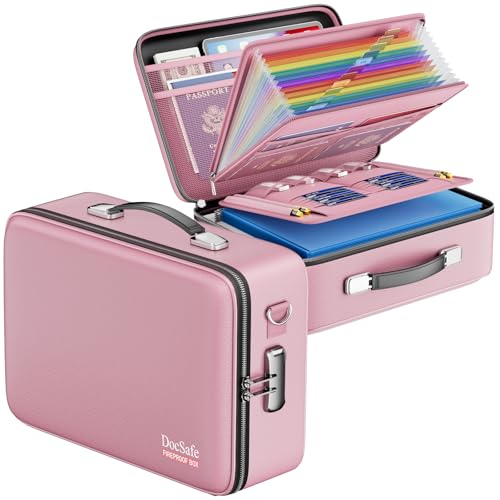 DocSafe Fireproof Document Box Hard Case with Lock ＆ Accordion File Folder