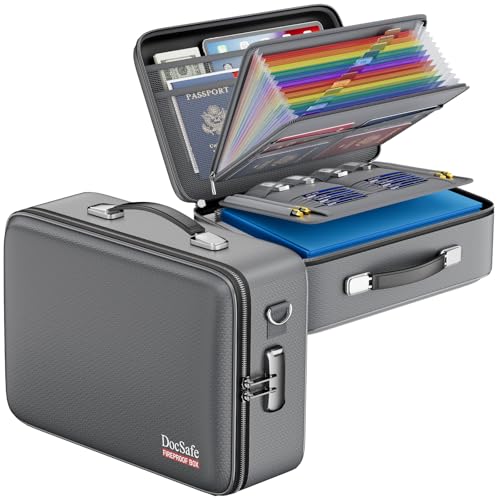 DocSafe Fireproof Document Box Hard Case with Lock ＆ Accordion File Folder