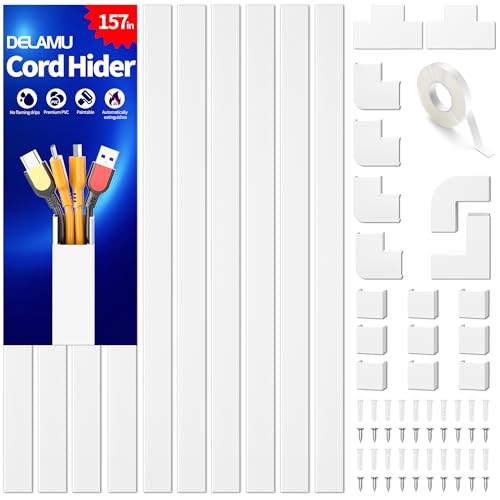 Delamu 157in Cord Hider Wall, TV Cable Hider Cord Covers for Wires on Wall, Large Cable Management Raceway, Paintable Wire Hi