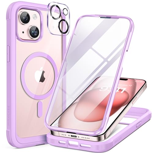 miracase Glass Series for iPhone 15 Case [Compatible with MagSafe] Full-Body Magnetic Bumper Case with Built-in 9H Tempered G