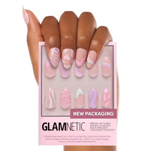 Glamnetic Press On Nails, Short Almond Glossy, Fake Nails 24pc Nail Kit