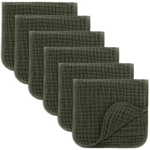 Comfy Cubs Muslin Burp Cloths 20x10" 6 Pack, Baby Burp Cloths - Kelp