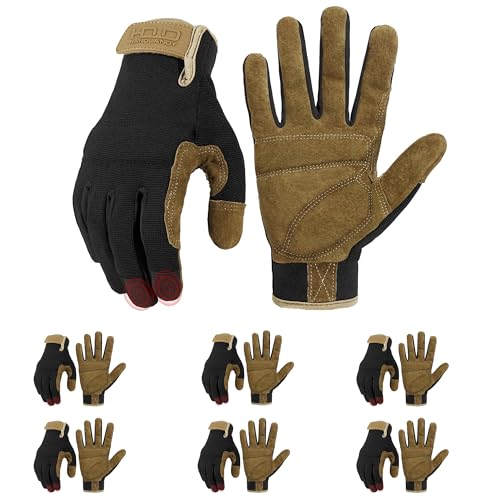 HANDLANDY Work Gloves for Men & Women, Flexible Breathable Gardening Gloves for Yard Maintenance, Leather Utility Mechanic Wo