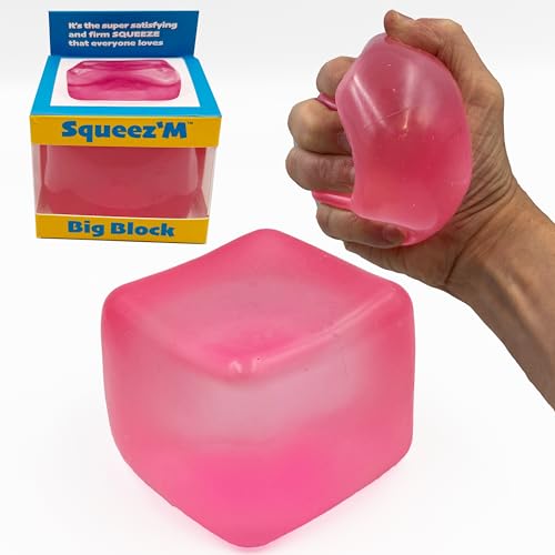Squeez'M BigBlok Stress Cube (Formerly Big Block), Squishy Toy, Pink