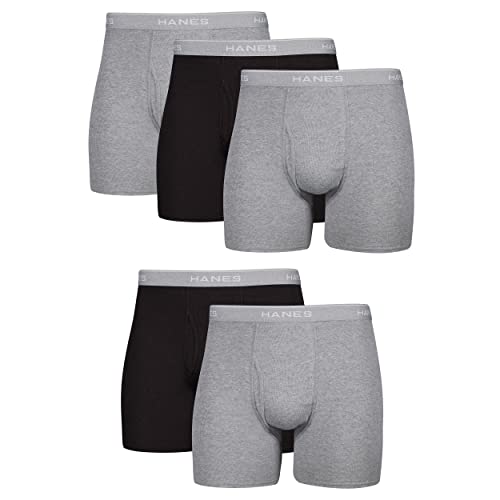 Hanes Men's Boxer Soft Breathable Cotton ComfortFlex Waistband Multipack Brief Underwear 5 Pack - Black/Gray X-Large