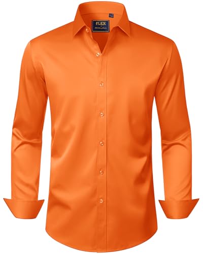 J.VER Men's Dress Shirts Solid Long Sleeve Stretch Wrinkle-Free Formal Shirt Business Casual Button Down Shirts Burnt Orange 