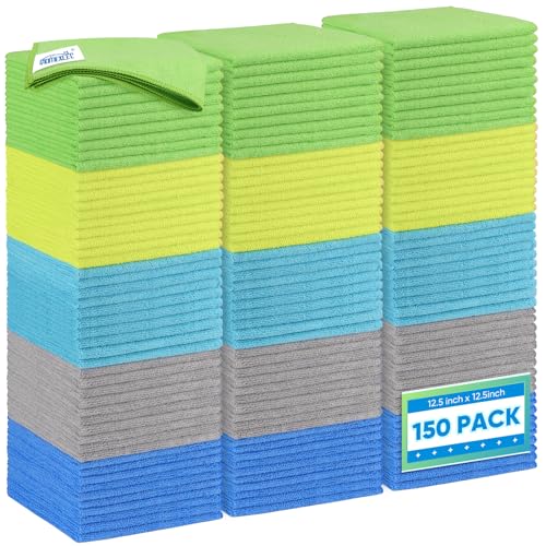 HOMEXCEL Microfiber Cleaning Cloth 150 Pack, 12.5 x 12.5 inch Microfiber Towels for Cars, Ultra Absorbent Car Washing Cloth, 