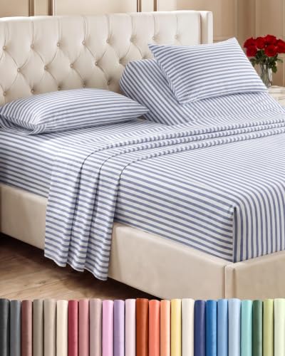 Flex Top Split Head King 4 Piece Sheet Set - Soft & Cooling - Blue Stripes