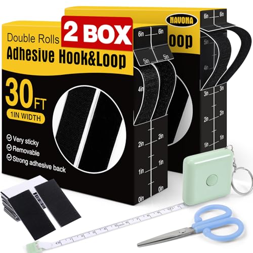 Navona 2 Boxes Heavy Duty Hook and Loop Strips with Adhesive, 60Ft x 1 Inch
