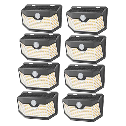 HMCITY 120 LED Solar Lights Outdoor Motion Sensor, 8 Pack, Black Warm