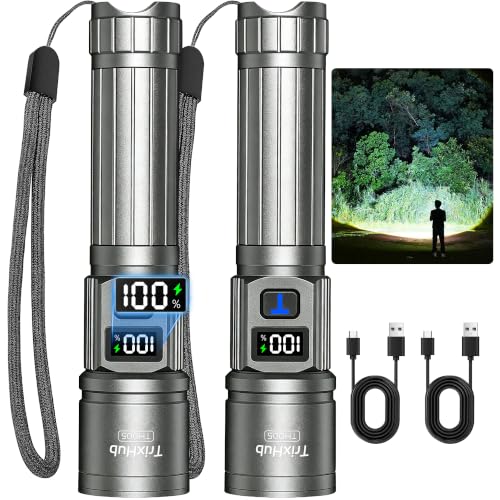 TrixHub Rechargeable Flashlights 2 Pack Super Bright Flash Light (Titanium)