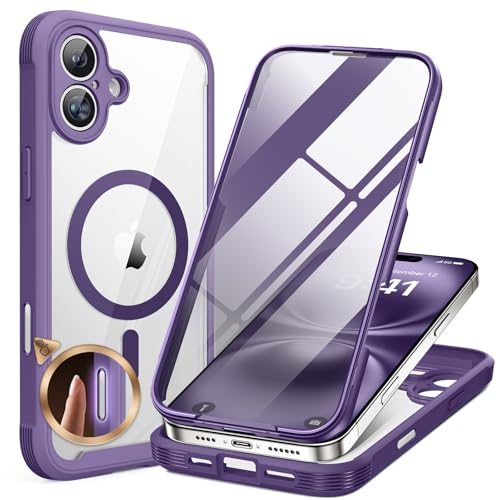 Miracase Magnetic for iPhone 16 Plus Case Full-Body Phone with Built-in Glass Screen Protector, [Compatible with MagSafe] Mil