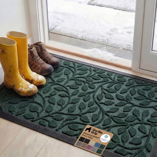 GORILLA GRIP WeatherMAX Door Mat, Indoor Outdoor Use, 47x35, Green Leaves