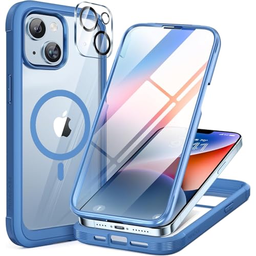 Miracase for iPhone 14 Case, Full-Body Bumper &Glass Screen Protector,Blue