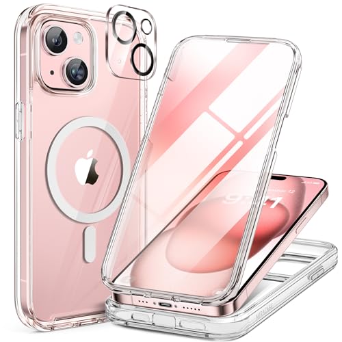 Miracase Glass Series for iPhone 15 Case [Compatible with MagSafe] Full-Body Magnetic Case with Built-in 9H Tempered Glass An