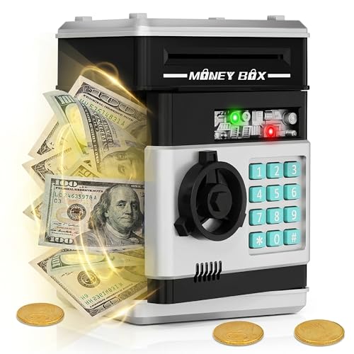Refasy Piggy Bank Cash Coin Can ATM Bank Electronic Coin Money Bank for Kids Age 3-12, Money Savings Box Mini ATM Coin Bank T