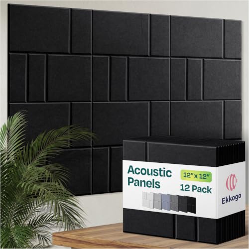 Ekkogo Acoustic Panels 12-Pack Soundproof Wall Panels 12"x12"x0.4" Decorative Sound Dampening for Your Home, Office, Studio, 