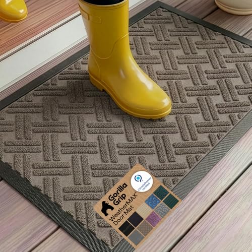 GORILLA GRIP WeatherMAX Door Mat, Indoor Outdoor, 35x23, Beige Basket Weave