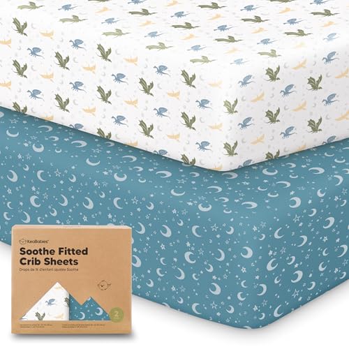 KeaBabies 2pk Organic Cotton Crib Sheets for Boys Girls 52x28, Dragon Tale