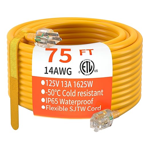 HUANCHAIN 14 Gauge Heavy Duty Outdoor Extension Cord 75 FT Waterproof