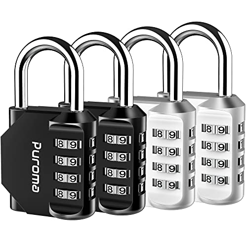 Puroma 4 Combination Lock Locker 4 Digits Combo Padlock Gym Silver & Black