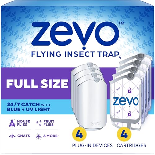 Zevo Flying Insect Trap for Fruit Flies & Gnats, 4 Plug-in Bases, 4 Refills
