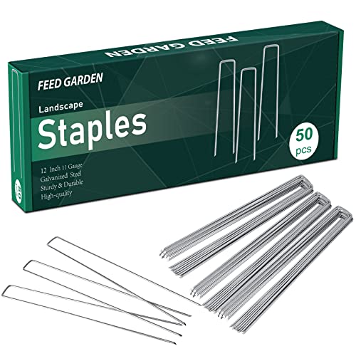 FEED GARDEN 12 Inch 100 Pack Galvanized Landscape Staples 11 Gauge Anti-Rust Garden Stakes Landscaping Fabric SOD Pins Yard S