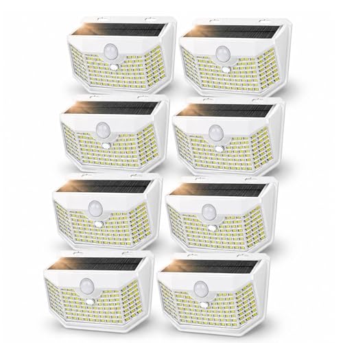 HMCITY 120 LED Solar Lights Outdoor with Motion Sensor, 8 Pack, White