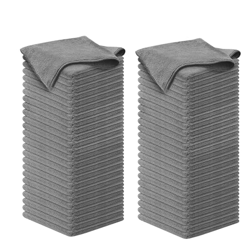 Microfiber Cleaning Cloth Grey - 100 Pcs (12.5"x12.5") - High Performance - 1200 Washes, Ultra Absorbent Microfiber Towel Wea