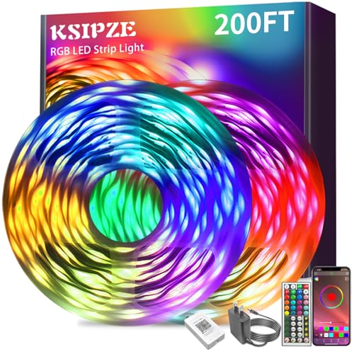 KSIPZE 200ft (2 Rolls of 100 ft) Led Strip Lights RGB Music Sync Color Changing Bluetooth Led Lights with Smart App Control R