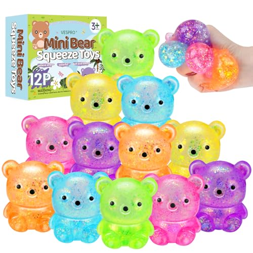VESPRO 12Pack Fidget Toys Squishy ，Cute Bear Squeeze Ball