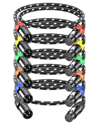 VANDESAIL XLR Cables 3ft 6 Pack, Microphone Cable Nylon Braided Color Coded