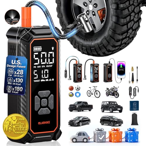 OlarHike Tire Inflator Portable Air Compressor,Dual Power-3*3000mAh &12V DC