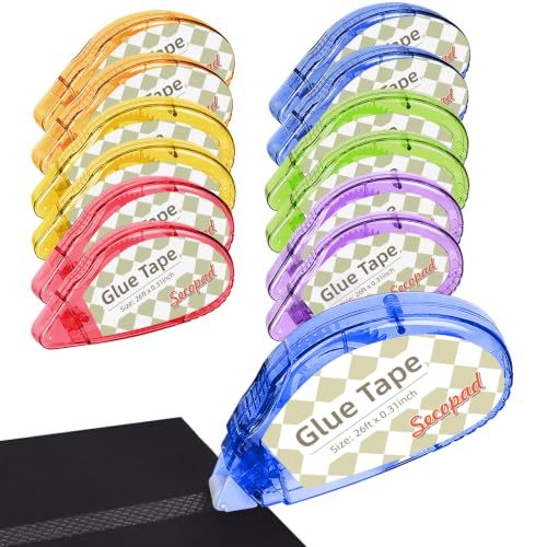 Secopad Scrapbook Tape, Glue Tape for Crafts, 12 Pack, Clear Colored Shell