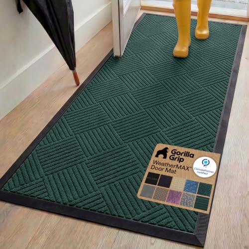 GORILLA GRIP WeatherMAX Door Mat, Indoor Outdoor Use, 72x24, Green Diamond