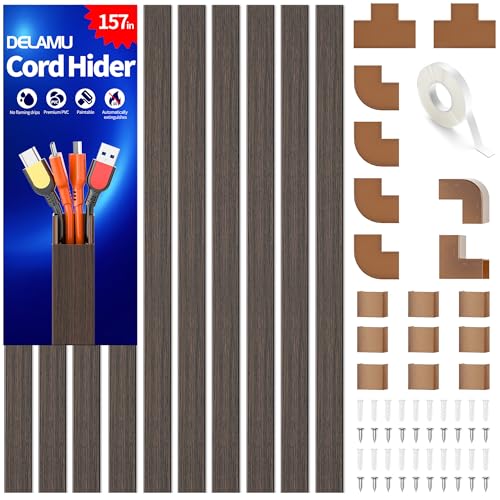 Delamu 157in Cord Hider Wall, TV Cable Hider Cord Covers for Wires on Wall, Large Cable Cover Raceway to Hide 2-4 Cords, Wire