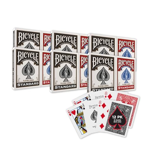 Bicycle 12pk Red & Black Rider Back Playing Cards, Standard Index, Decks of Cards, Premium Poker Cards for Blackjack, Casino 