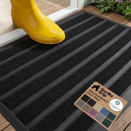 GORILLA GRIP WeatherMAX Door Mat, Indoor Outdoor Use, 29x17, Black Stripe