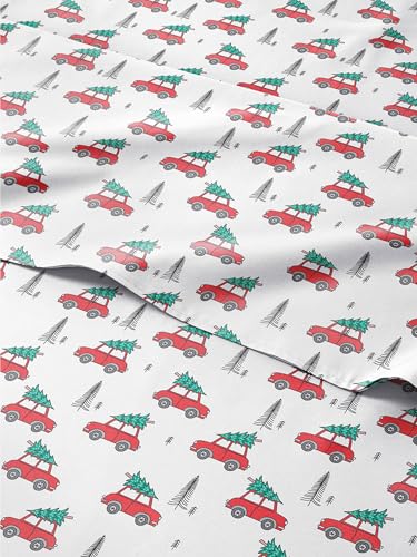 Christmas Sheet Set, Christmas Cars, Holiday Xmas Bedding Set - Cal King