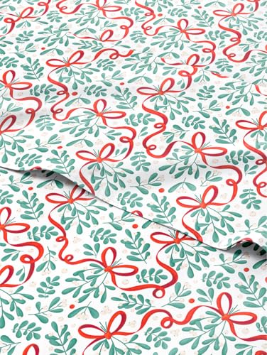 Christmas Sheet Set, Holiday Ribbon, Holiday Xmas Bedding Set - Queen Size