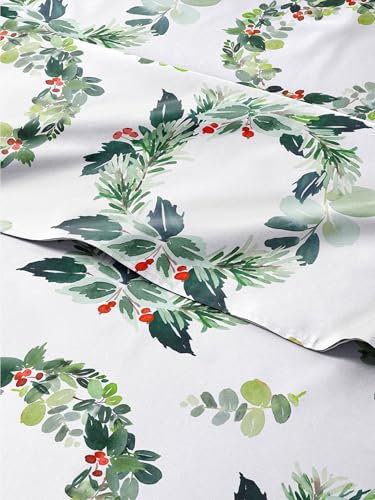 CGK Christmas Sheet Set - Holiday Bedding - Holiday Wreath, Split King Size