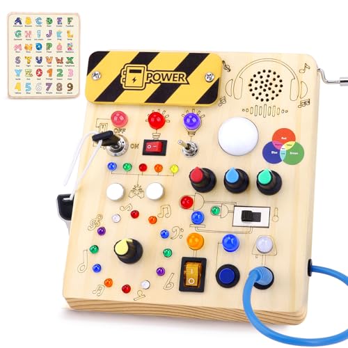 Iabedi Busy Board,Montessori Toys for 1-3 Years Old, Wooden Toddler Toy, Autism Sensory Travel Toys, Ideal Gift for 1+ Year O