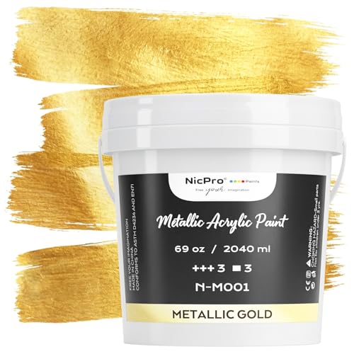 Nicpro Metallic Gold Acrylic Paint, 69oz/2040ml Large Gold Leaf Paint